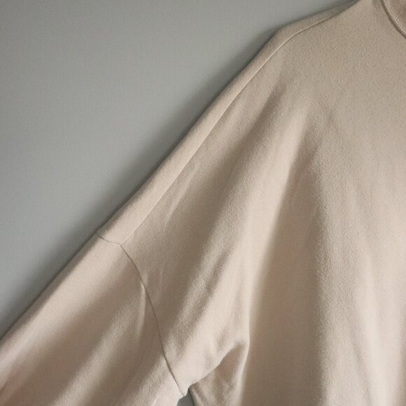 Gap Women's Sz L Beige Raglan Sleeve Crewneck Fleece Pullover Lounge Sweater - Picture 3 of 11